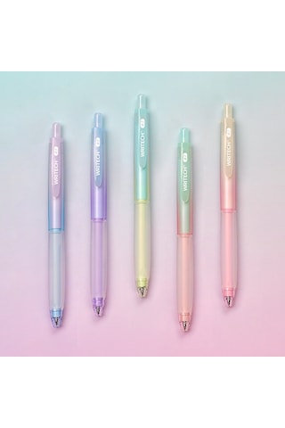 Wrıtech W-0178 0,5mm Soft Grıp Pembe Gövde Mavi Jel Kalem - 12'li Kutu Ahşap