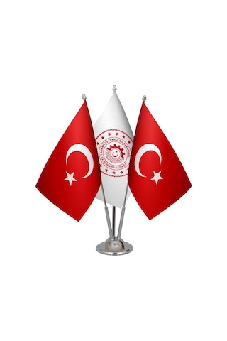 Masa Üstü Sanayi Bakanlığı Bayrağı Türk Bayrağı Üçlü Krom Direk M