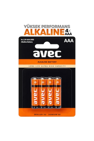 Avec 4lü Aaa Lr03 Alkaline İnce Kalem Pil Alkalin Kumanda Pili Alkali Pil 1.5v
