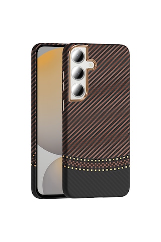 Zore Samsung Galaxy Uyumlu S24 Fe Kılıf M-safe Şarj Özellikli Karbon Fiber Görünümlü Omsy Gros Kapak - Gold-siyah