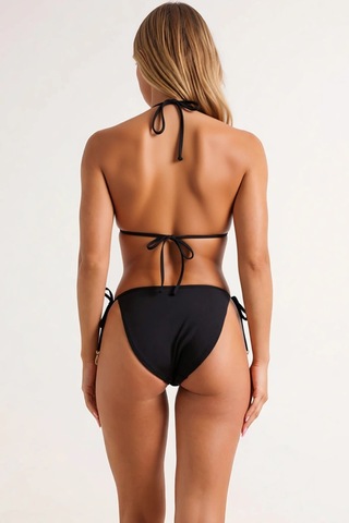 Benerly Kadın Bikini Takımı Çiçek Desenli Üçgen Kaplı Normal Bel Slip Kes Siyah