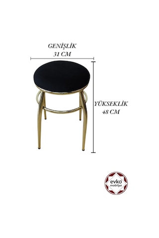 Evko Mobilya Tabure, Bar Taburesi, 2'li Tabure, Gold Ayaklı-siyahbf Siyah