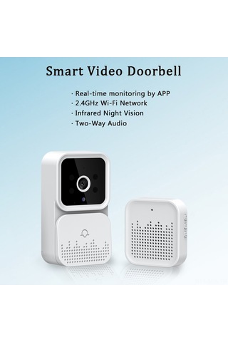 Moveevo Beyaz Akıllı Görüntülü Zili - Kablosuz 480p Kamera, İki Yönlü Konuşma, Gece Görüşü, Wi-fi Bağlantısı, Hareket Algılama