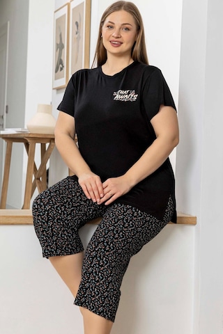 Aydoğan Kadın İnci Büyük Beden Siyah Kapri Pijama Takım 0074 Siyah