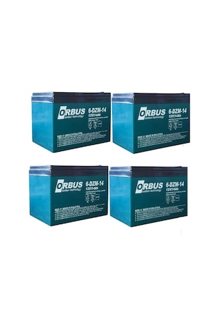 Orbus 12v 14amper 12v 14ah 4'lü Paket Deep Cycle - Derin Döngülü Elekrikli Bisiklet Akü E-bike Aküsü Ebatlar: 150x97x95