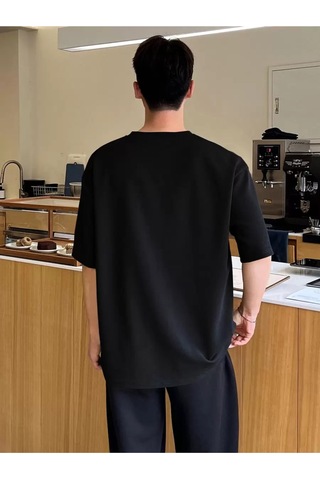 T-shirt - Baskılı Oversize Bisiklet Yaka Kısa Kol Beyaz Tişört Siyah