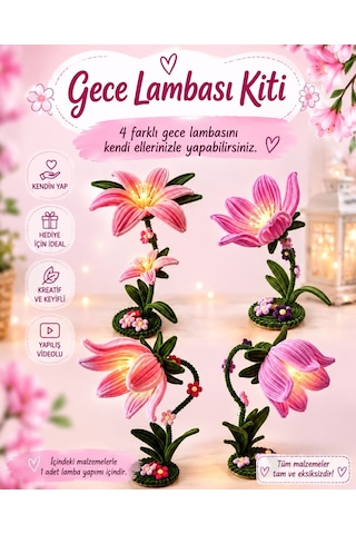 Çan Çiçeği Gece Lambası Kit Seti,renk Pastel Pembe, Tel Şönilden Tüylü Şönil Seti