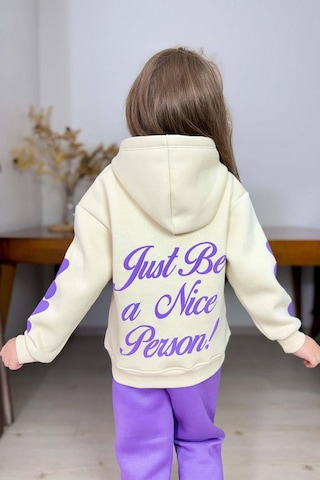 Riccotarz Kız Çocuk Sırt Baskılı Ve Kollarında Yazı Detaylı Sweatshirt Mor Eşofman Takım Mor