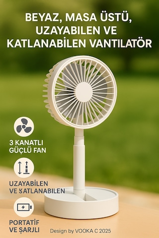 Vantilatör Fan Katlanabilir Sessiz Masaüstü Vantilatör Güçlü Motorlu Usb Şarjlı Soğutucu Fan Blic