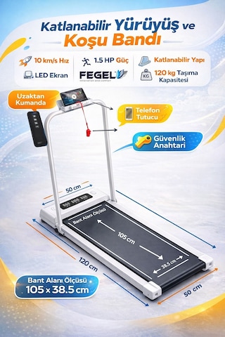 Fegel FG-04 FitShow Destekli Bluetooth Hoparlörlü Katlanabilir Koşu ve Yürüyüş Bandı 1.5 HP