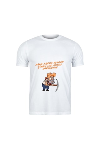 Maden İşçisi Karikatür Tişört - "sana Kazma Alacam Çukuru Çok Güzel Görünüyon" Komik Beyaz Tişört Beyaz