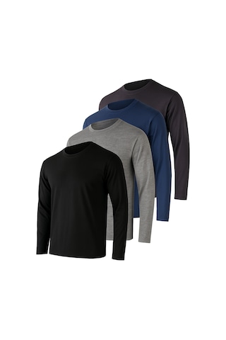 Rich Erkek Grimelanj-siyah-lacivert-antrasit 4'lü Paket Basic Uzun Kollu Sporcu Body Gri-siyah-lacivert-antrasit