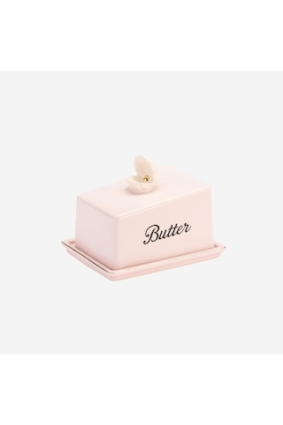 Deniz Kabuğu Kulplu Pembe Stoneware Tereyağlık 15x11x11 Cm
