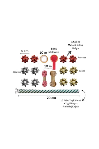 Yeşil Verev Beyaz Ambalaj Kağıdı Seti 10 Rulo Kağıt 70x100 Cm