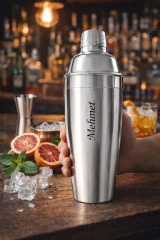 Kişiye İsme Özel Büyük Boy Shaker Kokteyl Hazırlama Kabı Kokteyl Karıştırıcı Full Çelik 750 Ml