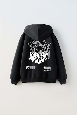 Erkek Çocuk Mınecraft Modelli Pamuk Kapşonlu Sweat Siyah