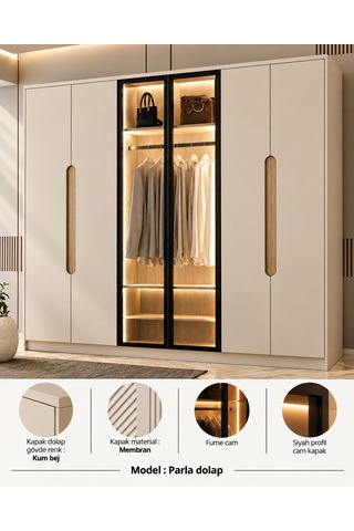 Free Home Parla Kum Beji Mdf Gardırop Elbise Dolabı 240x218x57 Kumbeji