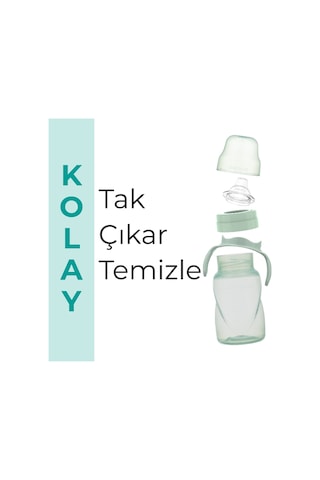 Mamajoo Kulplu Akıtmaz Eğitici Bardak Powder Green 270 ML & Anti-Kolik Yeşil