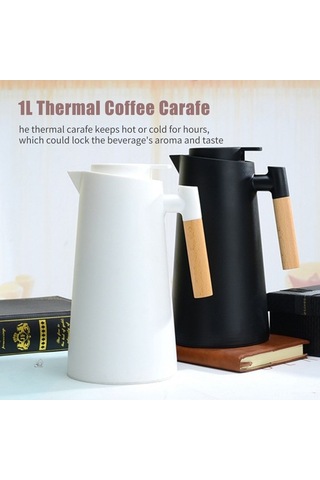 Ulzyvf Çift Cidarlı Vakumlu Termos Kahve Sürahisi - Sıcak Ve Soğuk Ahşap Kulplu Beyaz, Ahşap Mutfak Kahvesi Beyaz