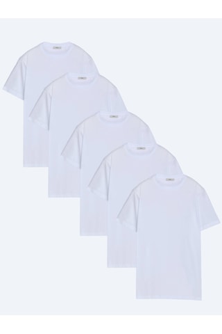 Kip Beyaz 5li Düz %100 Pamuk T-shirt Çok Renkli