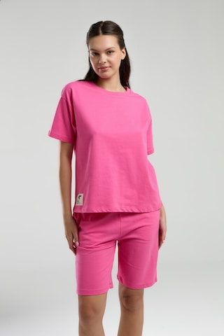 Roly Poly Kadın Bisiklet Yaka Kısa Kollu Bermuda Şortlu Pijama Takım Fuşya