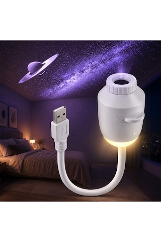 Usb Galaksi Projektör 2 Si 1 Arada Led Gece Lambası 360 Ayarlanabilir 3 Değiştirilebilir Filmli Çok Renkli