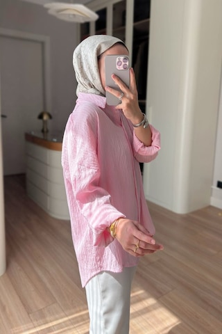 Kahijab Nakışlı Pul Detay Oversize Gömlek - Pembe