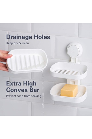 Hombey Banyo İçin İki Katlı Plastik Sabun Tutucu, Süspansiyon Cup Tasarımı, Delme Yok, Su Tüpü Özelliği, 5kg Yük Kapasitesi Beyaz