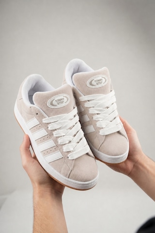 Tonny Step Unisex Günlük Bağcıklı Ortopedik Spor Ayakabı Sneaker Ayakkabı Gri-beyaz Çizgi