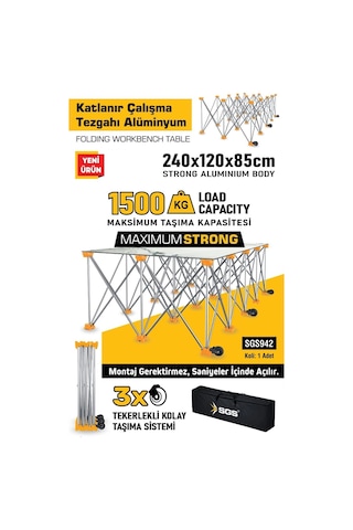 Sgs942 - Seramik Fayans Katlanır Çalışma Tezgahı Alüminyum 240 X 120 X 185cm