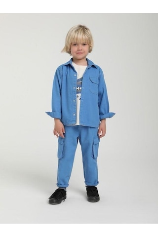Erkek Çocuk Cepli Kapüşonlu Ceket-15606 Mavi