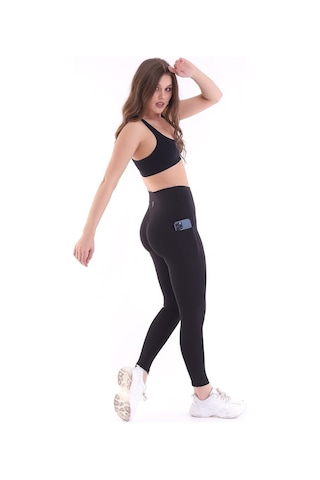 Emfure Siyah Kadın Spor Tayt Çift Cepli Sıkılaştırıcı Toparlayıcı Yüksek Bel Sporcu Taytı Leggings Fitness Siyah