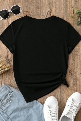 Spoyi Summer Vibe Tasarımlı %100 Pamuk Yarım Oversize Siyah T-mhirt
