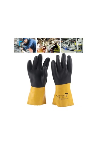 Geeroyoo Pvc Kaplamalı Endüstriyel Eldiven, Kimya Ve Yağ Dayanıklı, Sert Asit/alkali Koruyucu, Xl Boy Mekanik Ve Inşaat Çalışmaları İçin