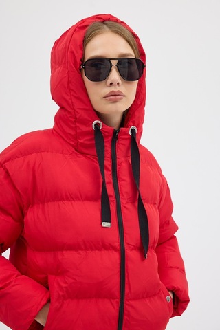 Çift Cepli Fermuarlı Su İtici Kumaş Normal Kesim Dolumlu Şişme Kadın Kırmızı Mont Tbmnt005 Kırmızı