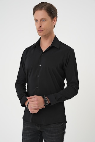 Efor Slim Fit Erkek Yaka Esnek Pamuk Klasik Beyaz Siyah Gömlek Gk 737 Siyah