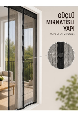 Otomatik Kapanan Mıknatıslı Sineklik Kapı Filesi Pratik Geçişli Siyah Model - Lisinya Standart