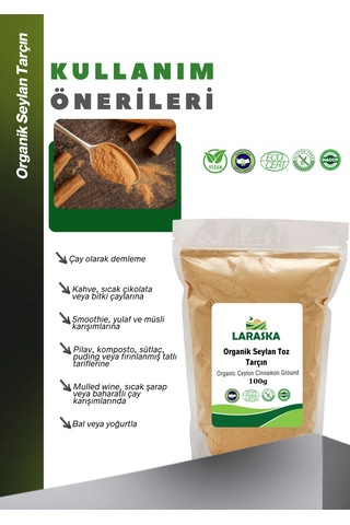 Organik Seylan - Seylon Tarçın Toz 100g - Organic Ceylon Cinnamon Powder -glutensiz Katkı Maddesiz