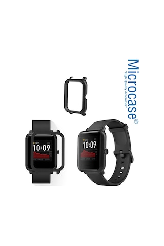 Microcase Amazfit Bip Lite Sert Rubber Çerçeve Koruma Kılıf Siyah