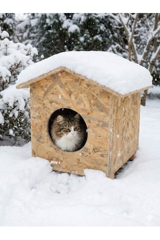Reyo Kedi Yuvası Yağmura Ve Soğuğa Dayanıklı Osb Kedi Evi Deniz Tutkallı Monteli Teslimat - Cat30