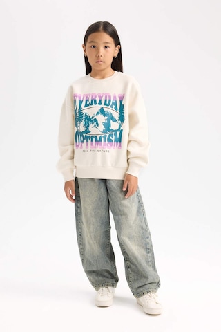 DeFacto Kız Çocuk Relax Fit Bisiklet Yaka Baskılı Sweatshirt D7055A824WNER99 Ekru