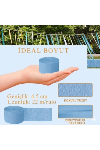 Gök Mavi Şerit Krapon Kağıdı Rulosu, Çiçek Yapım, El İşi Süsleme Kağıdı, 6 Adet, 4.5 Cm X 22 Metre
