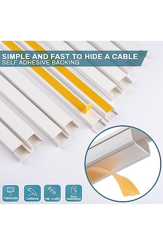 Kablo Kanalı Seti, 4m 10x40cm Kanal Ve 19 Ek Aparat, 25x16mm Kendinden Yapışkanlı Kablo Gizleyici, Kablo Toparlayıcı, Tv Ve Uzatma Kablosu Kirliliğinden Kurtulun
