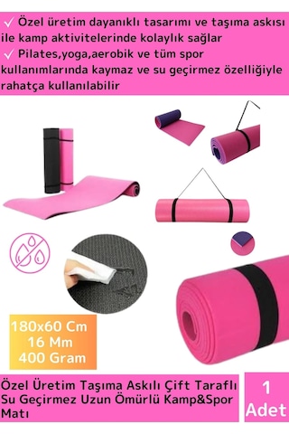 Premium Seri Çift Taraflı Su Geçirmez Taşıma Askılı Kamp Uyku Matı Minder Yoga Pilates Pembe Kalın Çok Renkli