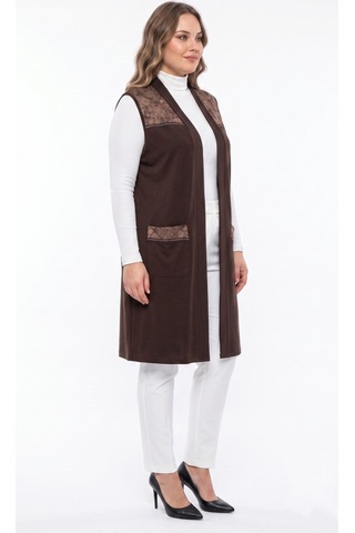 Wearon Kadın Düğmesiz Cepli Modelli Yelek 54050 Bgl-st05663 Kahve