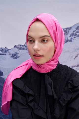 Carell Yazı Desen Jakar İtalyan İpekli Şal Koyu Pembe Çok Renkli