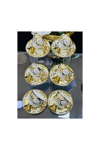 Acar Porselen 6 Kişilik Luxury Series Florcita Kahve Fincan Takımı 90 Ml Sarı