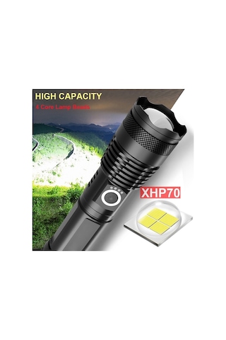 Tongxida Led Fener Xhp70 Usb Şarj Su Geçirmez Ultra Parlak Siyah Lamba Siyah