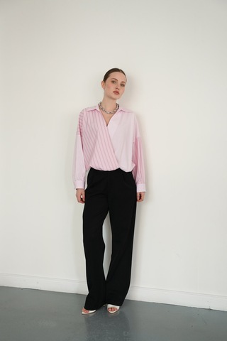 Verymoda Yakadan Etek Ucuna Capraz Dikim Gömlek F2094 Pembe Pembe