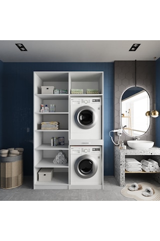 Modena Çamaşır Ve Kurutma Makinesi Dolabı Banyo Dolabı Beyaz Beyaz